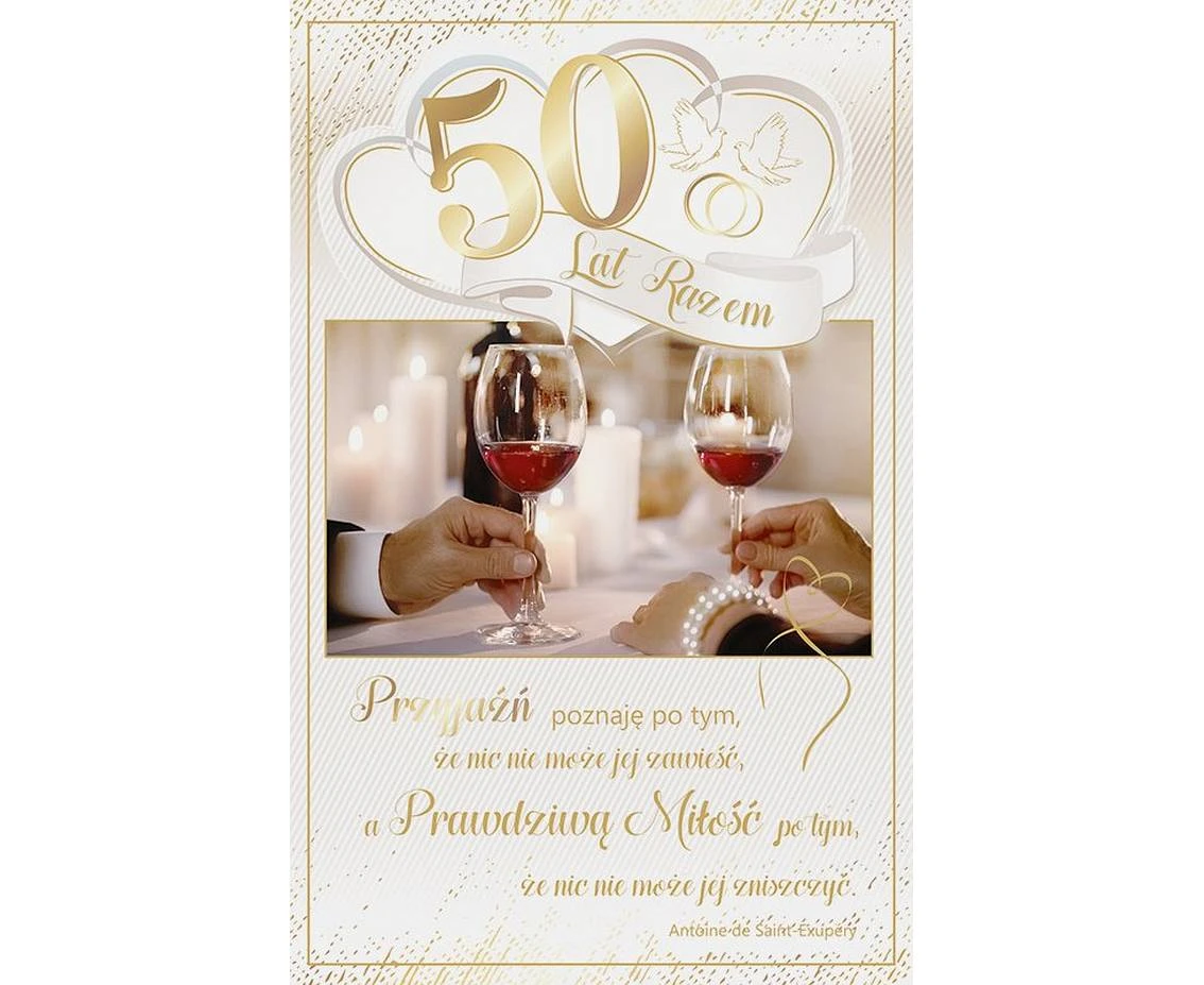 Card 50th Wedding Anniversary, Glasses, 13x20,5 cm